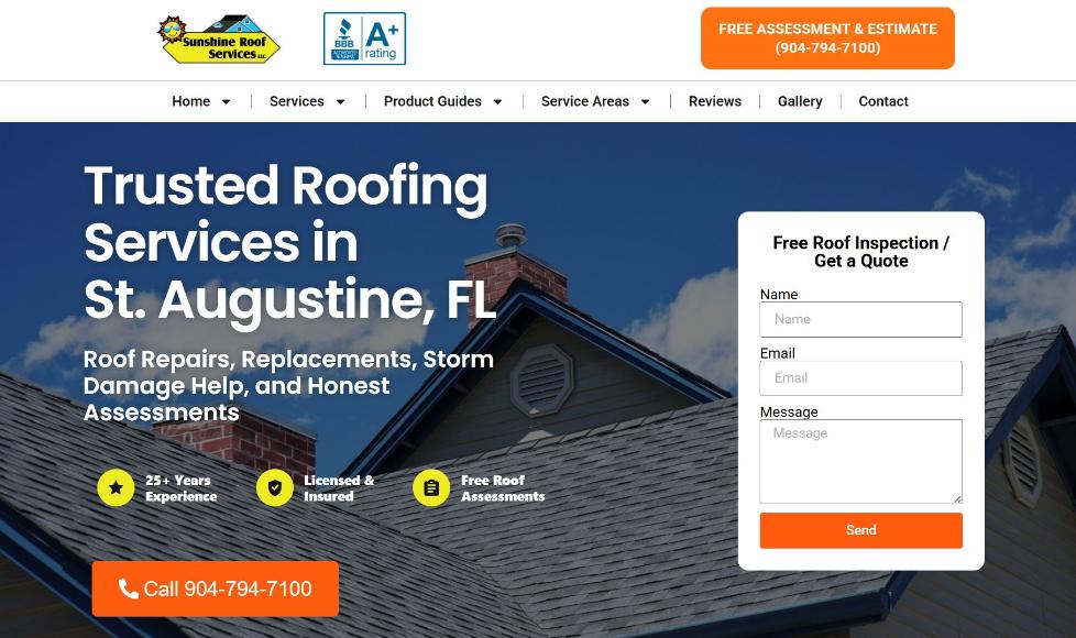 Sunshine Roof Services website homepage preview
